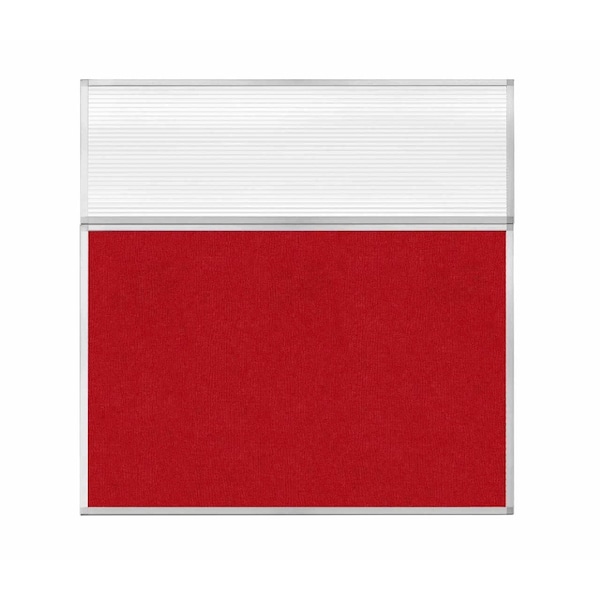 Hush Panel Configurable Cubicle Partition 6' x 6' W/ Window Red Fabric Clear Fluted Window